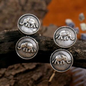 Coined Elephant Oxidised Earrings