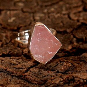 Rough Rose Quartz Sterling Silver Adjustable Ring