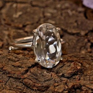 Clear Quartz Sterling Silver Adjustable Ring