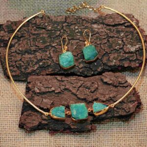 Green Fluorite Three Stone Choker With Earrings