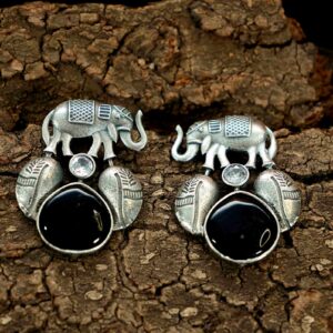 Monalisa Stone Elephant Oxidized Earrings