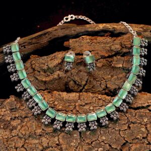 Rectangle Stone with Flowers Oxidized Choker