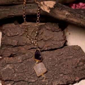 Classic Double Stone Neckpiece – Amethyst & Rose Quartz